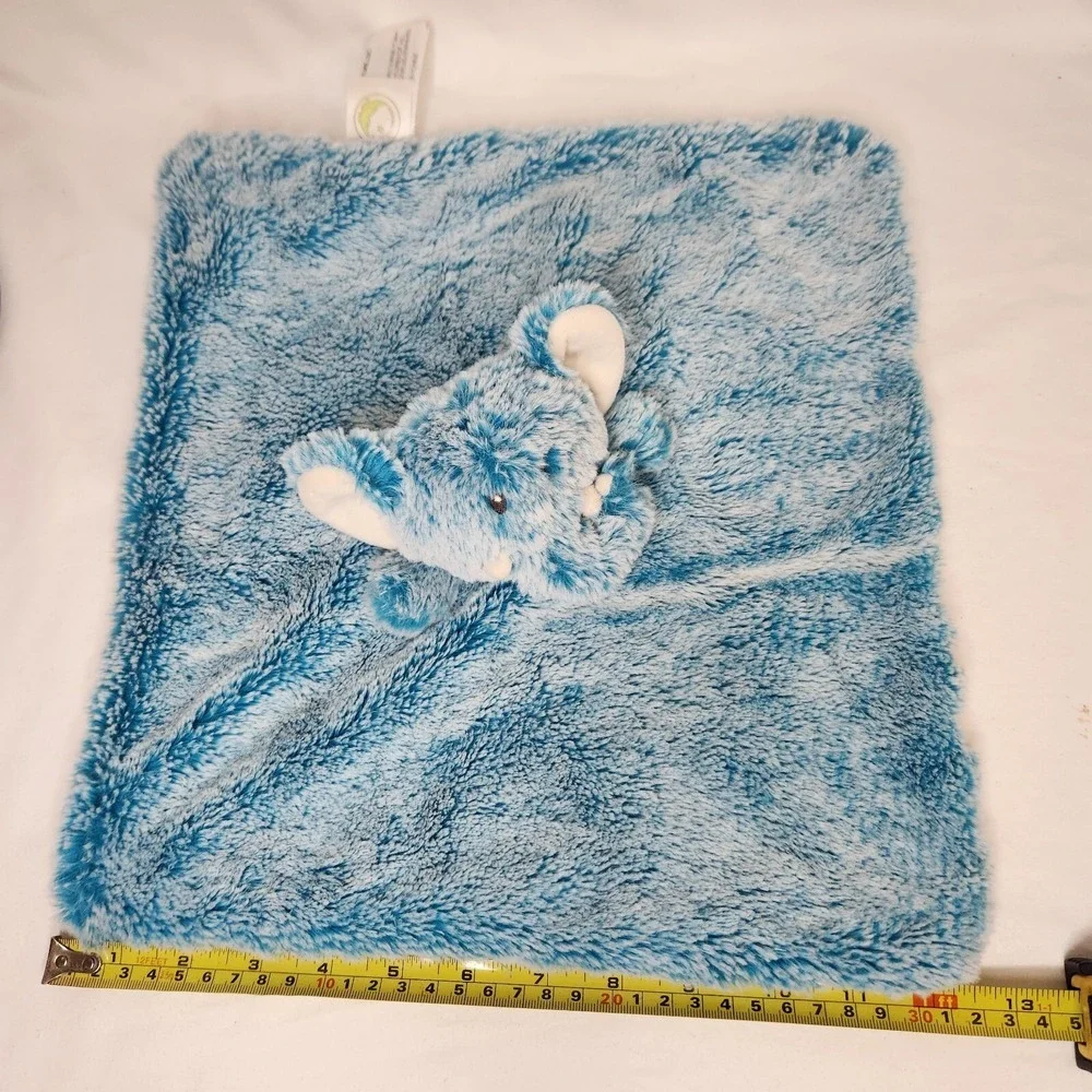 Animal Adventure Elephant Lovey Baby  Security Blanket Blue White Frosted12 x 13